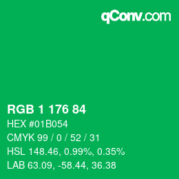 カラーコード: RGB 1 176 84 | qconv.com