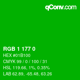Color code: RGB 1 177 0 | qconv.com