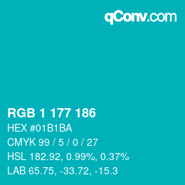Color code: RGB 1 177 186 | qconv.com