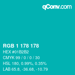 カラーコード: RGB 1 178 178 | qconv.com