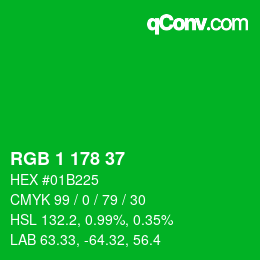 カラーコード: RGB 1 178 37 | qconv.com