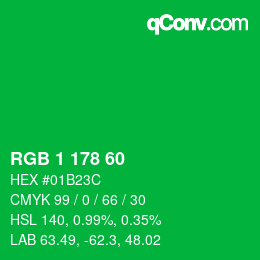 カラーコード: RGB 1 178 60 | qconv.com
