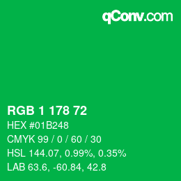 颜色代码: RGB 1 178 72 | qconv.com