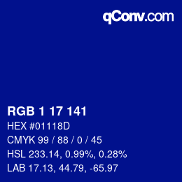 Color code: RGB 1 17 141 | qconv.com