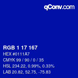 カラーコード: RGB 1 17 167 | qconv.com