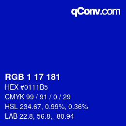 Color code: RGB 1 17 181 | qconv.com