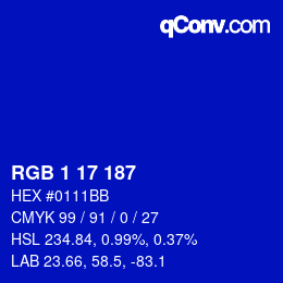 Color code: RGB 1 17 187 | qconv.com
