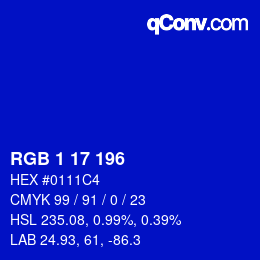 カラーコード: RGB 1 17 196 | qconv.com