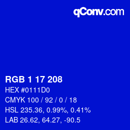 カラーコード: RGB 1 17 208 | qconv.com