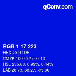 Color code: RGB 1 17 223 | qconv.com
