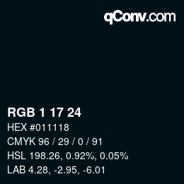 颜色代码: RGB 1 17 24 | qconv.com