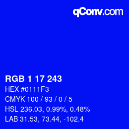 Color code: RGB 1 17 243 | qconv.com