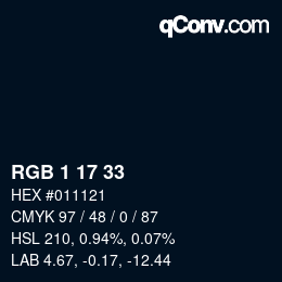 Color code: RGB 1 17 33 | qconv.com