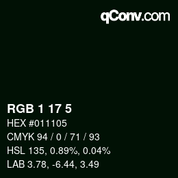 カラーコード: RGB 1 17 5 | qconv.com