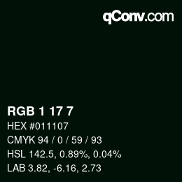 Color code: RGB 1 17 7 | qconv.com