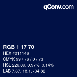 カラーコード: RGB 1 17 70 | qconv.com