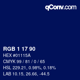 Color code: RGB 1 17 90 | qconv.com