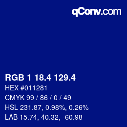 颜色代码: RGB 1 18.4 129.4 | qconv.com