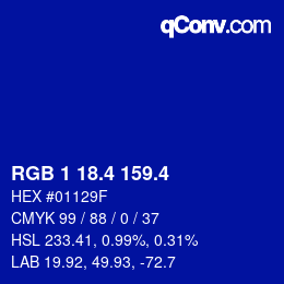 カラーコード: RGB 1 18.4 159.4 | qconv.com