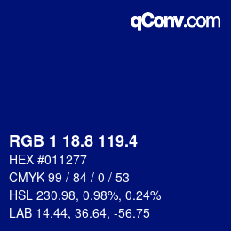 カラーコード: RGB 1 18.8 119.4 | qconv.com