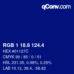 カラーコード: RGB 1 18.8 124.4 | qconv.com