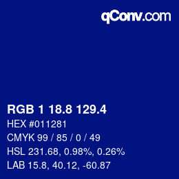 カラーコード: RGB 1 18.8 129.4 | qconv.com