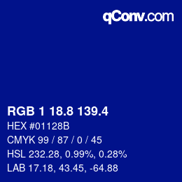 カラーコード: RGB 1 18.8 139.4 | qconv.com