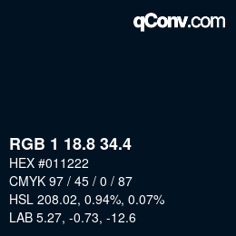 カラーコード: RGB 1 18.8 34.4 | qconv.com