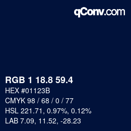 カラーコード: RGB 1 18.8 59.4 | qconv.com