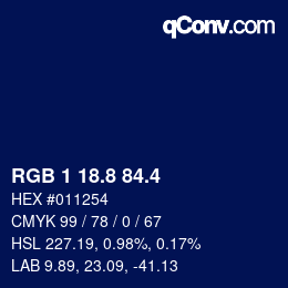 カラーコード: RGB 1 18.8 84.4 | qconv.com