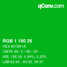 Color code: RGB 1 180 26 | qconv.com