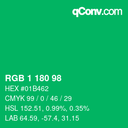 Color code: RGB 1 180 98 | qconv.com