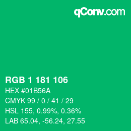 カラーコード: RGB 1 181 106 | qconv.com