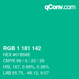 カラーコード: RGB 1 181 142 | qconv.com