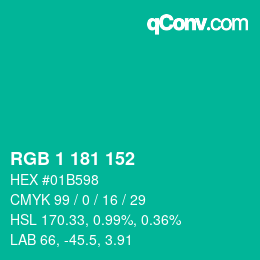 Color code: RGB 1 181 152 | qconv.com