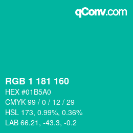 カラーコード: RGB 1 181 160 | qconv.com
