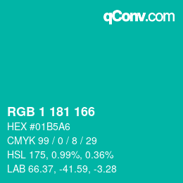 Color code: RGB 1 181 166 | qconv.com