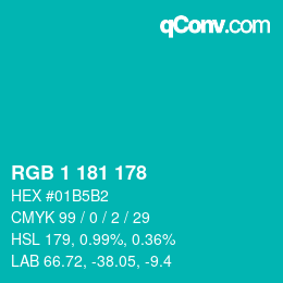 Color code: RGB 1 181 178 | qconv.com