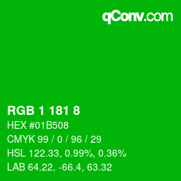 Código de color: RGB 1 181 8 | qconv.com