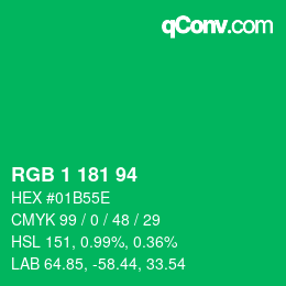カラーコード: RGB 1 181 94 | qconv.com