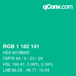Color code: RGB 1 182 141 | qconv.com