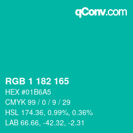 Color code: RGB 1 182 165 | qconv.com