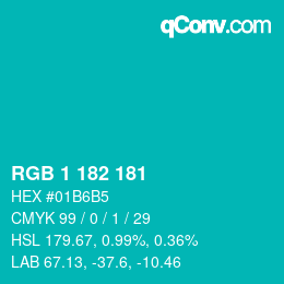 Color code: RGB 1 182 181 | qconv.com