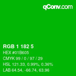 カラーコード: RGB 1 182 5 | qconv.com