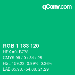 颜色代码: RGB 1 183 120 | qconv.com