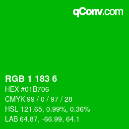 Color code: RGB 1 183 6 | qconv.com