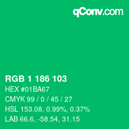 カラーコード: RGB 1 186 103 | qconv.com