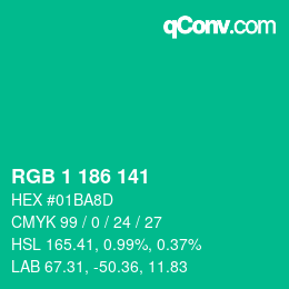 Color code: RGB 1 186 141 | qconv.com