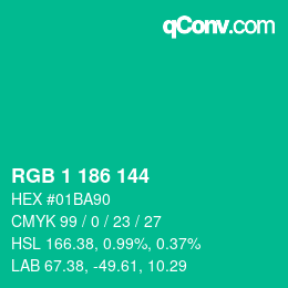 Color code: RGB 1 186 144 | qconv.com