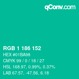 Color code: RGB 1 186 152 | qconv.com